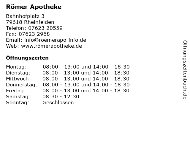 Römer Apotheke in Rheinfelden Baden: Adresse und Öffnungszeiten