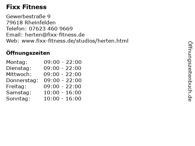 Fixx Fitness in Rheinfelden: Adresse und Öffnungszeiten