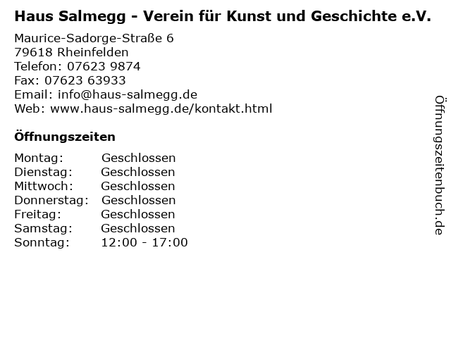Haus Salmegg - Verein für Kunst und Geschichte e.V. in Rheinfelden: Adresse und Öffnungszeiten