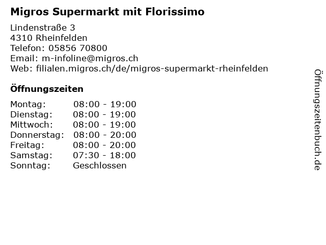 Migros Supermarkt mit Florissimo in Rheinfelden: Adresse und Öffnungszeiten