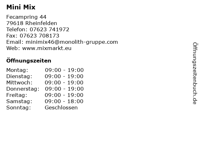 Mini Mix in Rheinfelden: Adresse und Öffnungszeiten