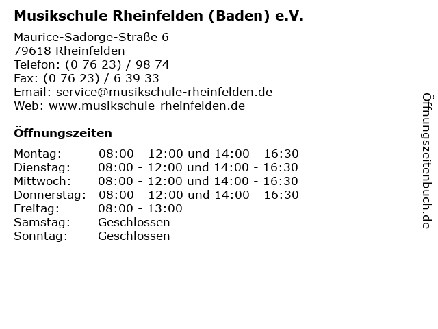 Musikschule Rheinfelden (Baden) e.V. in Rheinfelden: Adresse und Öffnungszeiten