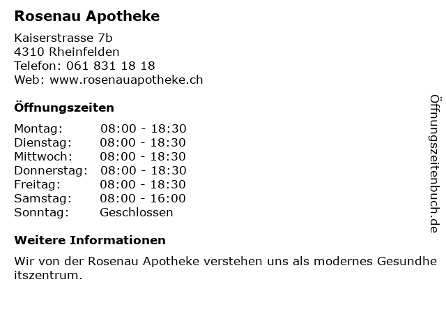 Rosenau Apotheke in Rheinfelden: Adresse und Öffnungszeiten