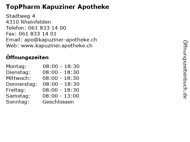 TopPharm Kapuziner Apotheke in Rheinfelden: Adresse und Öffnungszeiten