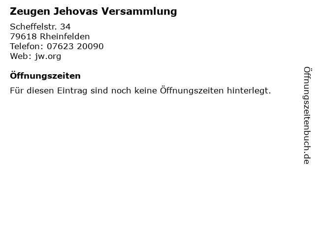 ᐅ Öffnungszeiten „Zeugen Jehovas Versammlung“ | Scheffelstr. 34 in