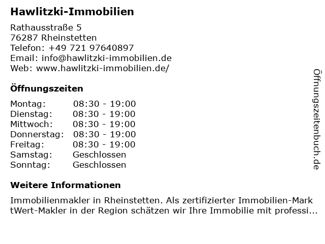 Hawlitzki-Immobilien in Rheinstetten: Adresse und Öffnungszeiten