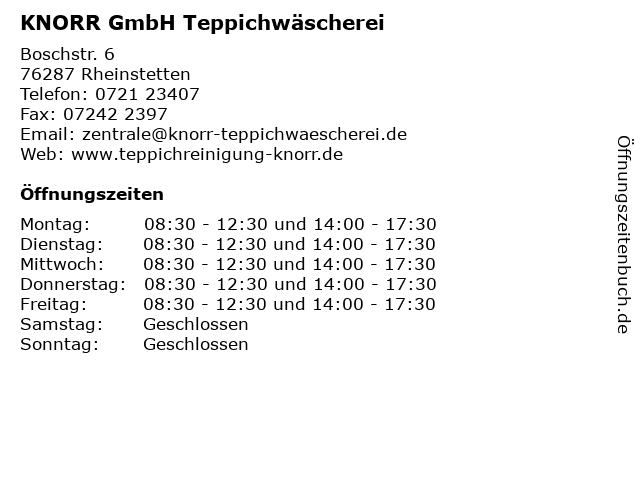 KNORR GmbH Teppichwäscherei in Rheinstetten: Adresse und Öffnungszeiten