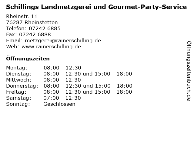 Schillings Landmetzgerei und Gourmet-Party-Service in Rheinstetten: Adresse und Öffnungszeiten