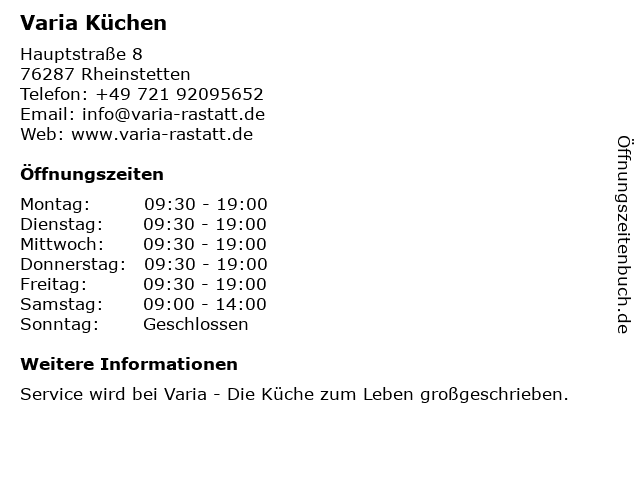 Varia Küchen in Rheinstetten: Adresse und Öffnungszeiten