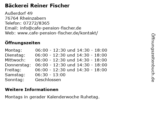 Bäckerei Reiner Fischer in Rheinzabern: Adresse und Öffnungszeiten