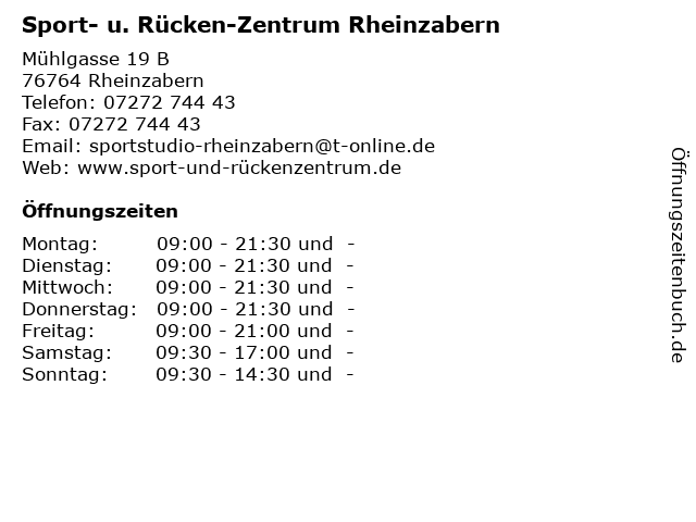 Sport- u. Rücken-Zentrum Rheinzabern in Rheinzabern: Adresse und Öffnungszeiten