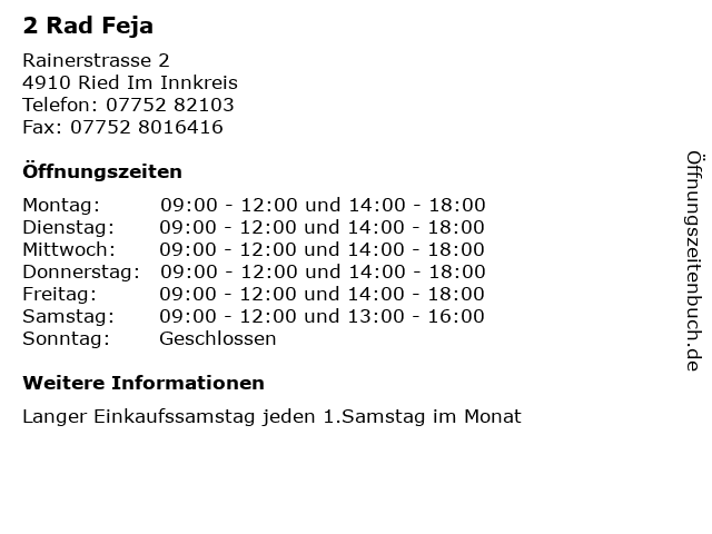 2 Rad Feja in Ried Im Innkreis: Adresse und Öffnungszeiten
