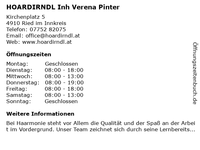 HOARDIRNDL Inh Verena Pinter in Ried im Innkreis: Adresse und Öffnungszeiten