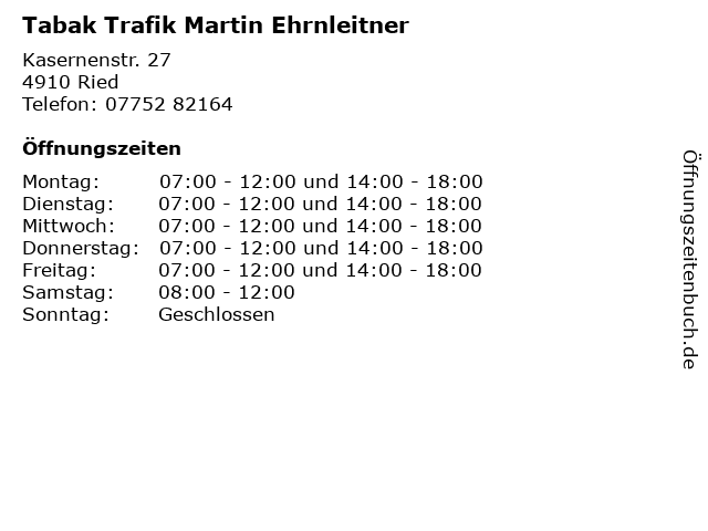 Tabak Trafik Martin Ehrnleitner in Ried: Adresse und Öffnungszeiten