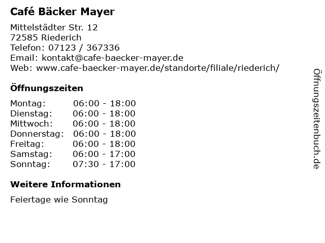 Café Bäcker Mayer in Riederich: Adresse und Öffnungszeiten
