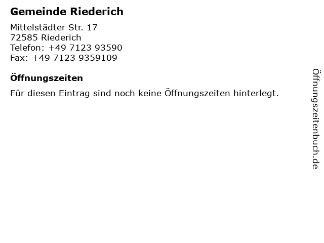 Gemeinde Riederich in Riederich: Adresse und Öffnungszeiten