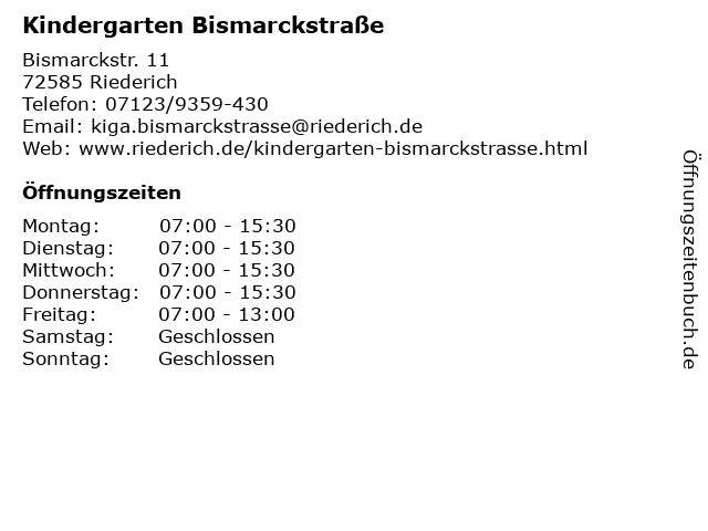 Kindergarten Bismarckstraße in Riederich: Adresse und Öffnungszeiten