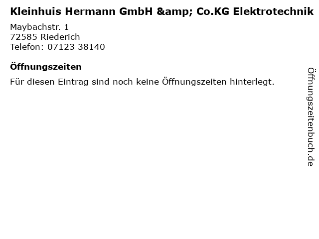 Kleinhuis Hermann GmbH & Co.KG Elektrotechnik in Riederich: Adresse und Öffnungszeiten