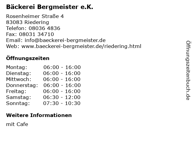 Bäckerei Bergmeister e.K. in Riedering: Adresse und Öffnungszeiten