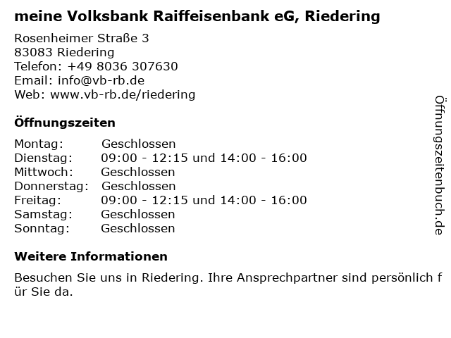 ᐅ Offnungszeiten Volksbank Raiffeisenbank Rosenheim Chiemsee Eg