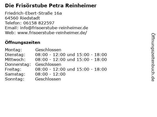 Die Frisörstube Petra Reinheimer in Riedstadt: Adresse und Öffnungszeiten