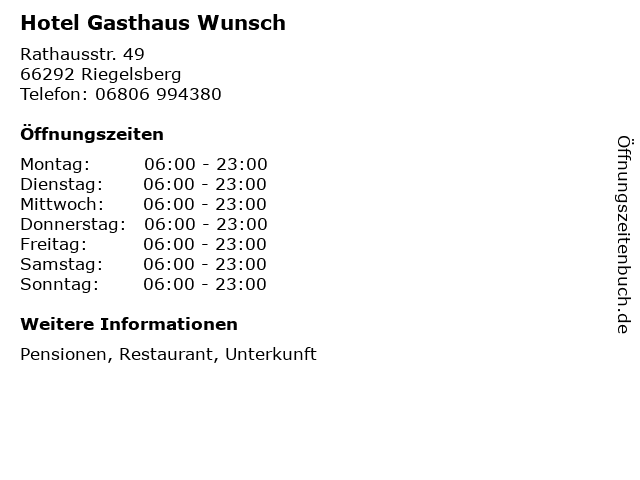 Hotel Gasthaus Wunsch in Riegelsberg: Adresse und Öffnungszeiten