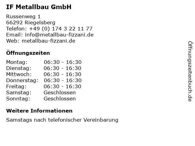 IF Metallbau GmbH in Riegelsberg: Adresse und Öffnungszeiten