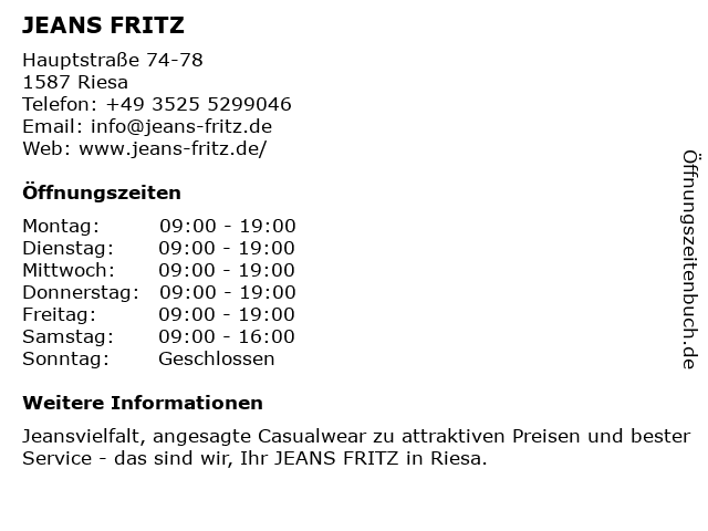 Jeans Fritz in Riesa: Adresse und Öffnungszeiten
