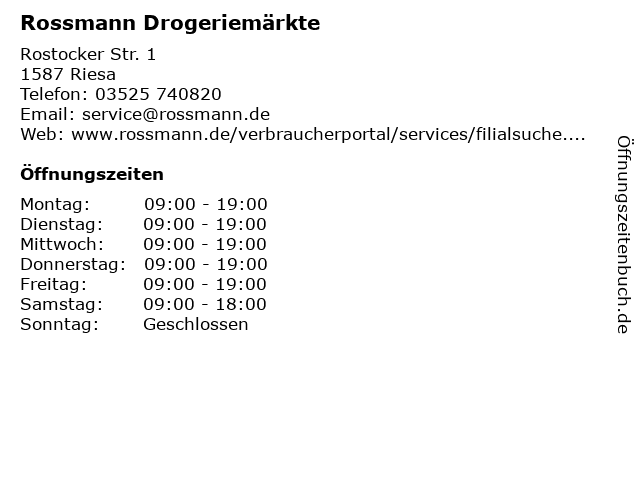 Rossmann Drogeriemärkte in Riesa: Adresse und Öffnungszeiten
