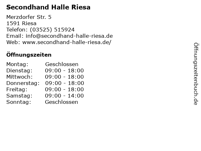 Secondhand Halle Riesa in Riesa: Adresse und Öffnungszeiten