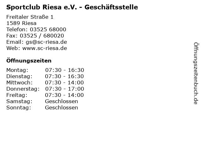 Sportclub Riesa e.V. - Geschäftsstelle in Riesa: Adresse und Öffnungszeiten