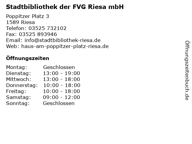 Stadtbibliothek der FVG Riesa mbH in Riesa: Adresse und Öffnungszeiten