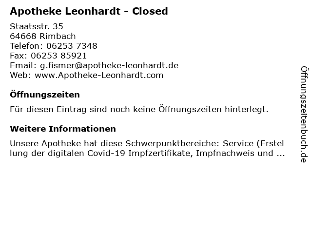 Apotheke Leonhardt - Closed in Rimbach: Adresse und Öffnungszeiten