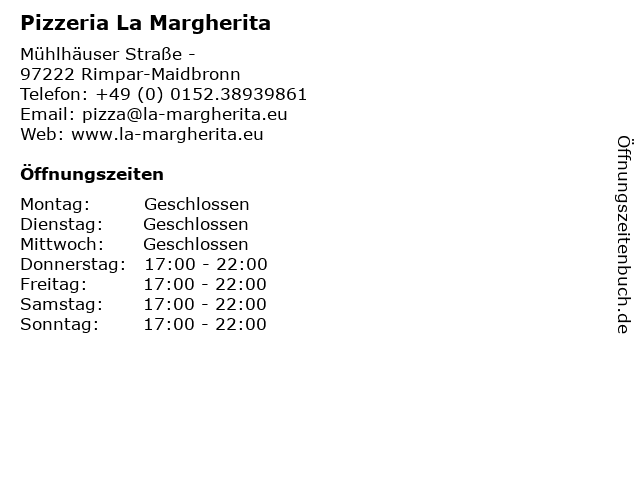 Pizzeria La Margherita in Rimpar-Maidbronn: Adresse und Öffnungszeiten