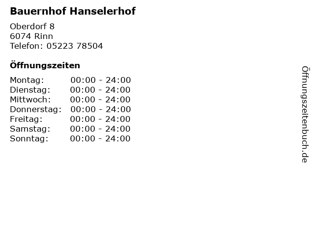 Bauernhof Hanselerhof in Rinn: Adresse und Öffnungszeiten