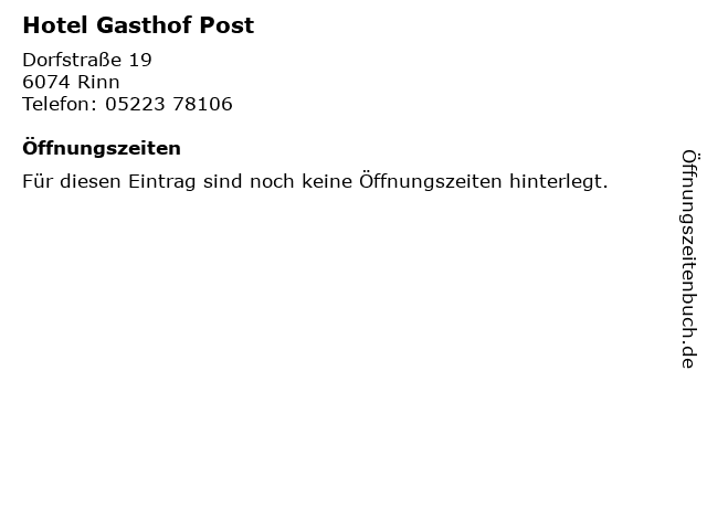 Hotel Gasthof Post in Rinn: Adresse und Öffnungszeiten