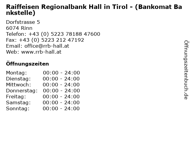 Raiffeisen Regionalbank Hall in Tirol - (Bankomat Bankstelle) in Rinn: Adresse und Öffnungszeiten
