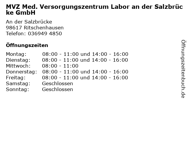 MVZ Med. Versorgungszentrum Labor an der Salzbrücke GmbH in Ritschenhausen: Adresse und Öffnungszeiten