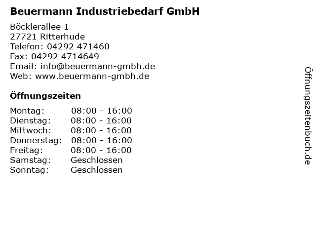 Beuermann Industriebedarf GmbH in Ritterhude: Adresse und Öffnungszeiten
