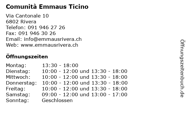 Comunità Emmaus Ticino in Rivera: Adresse und Öffnungszeiten