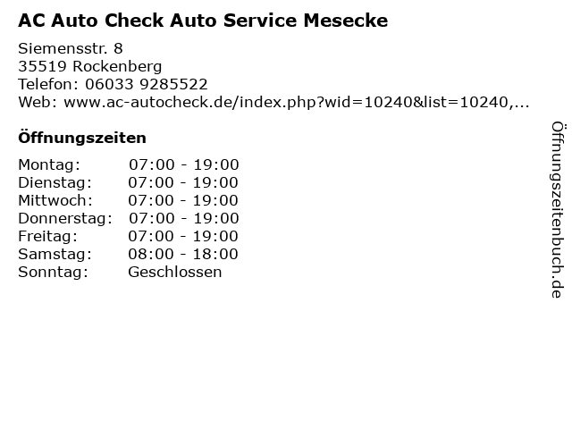 AC Auto Check Auto Service Mesecke in Rockenberg: Adresse und Öffnungszeiten