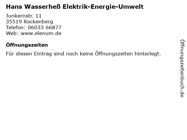 Hans Wasserheß Elektrik-Energie-Umwelt in Rockenberg: Adresse und Öffnungszeiten