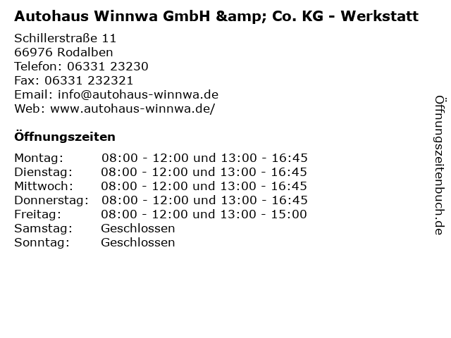Autohaus Winnwa GmbH & Co. KG - Werkstatt in Rodalben: Adresse und Öffnungszeiten