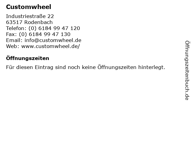 Customwheel in Rodenbach: Adresse und Öffnungszeiten