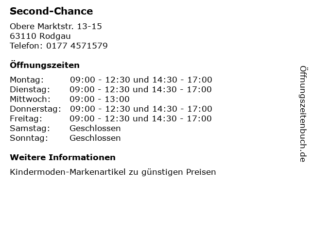 Second-Chance in Rodgau: Adresse und Öffnungszeiten