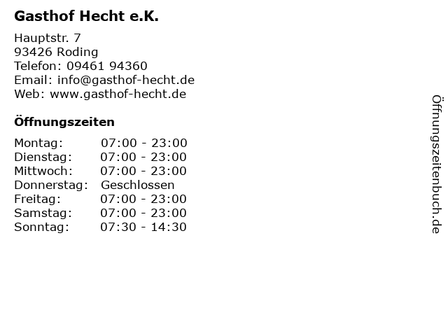 Gasthof Hecht e.K. in Roding: Adresse und Öffnungszeiten