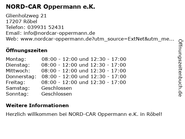 ᐅ Offnungszeiten Nord Car Oppermann E K Glienholzweg 21 In Robel Muritz