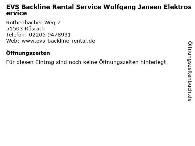 EVS Backline Rental Service Wolfgang Jansen Elektroservice in Rösrath: Adresse und Öffnungszeiten