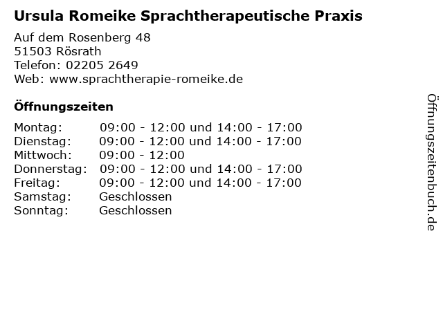 Ursula Romeike Sprachtherapeutische Praxis in Rösrath: Adresse und Öffnungszeiten
