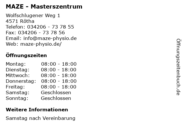 MAZE - Masterszentrum in Rötha: Adresse und Öffnungszeiten